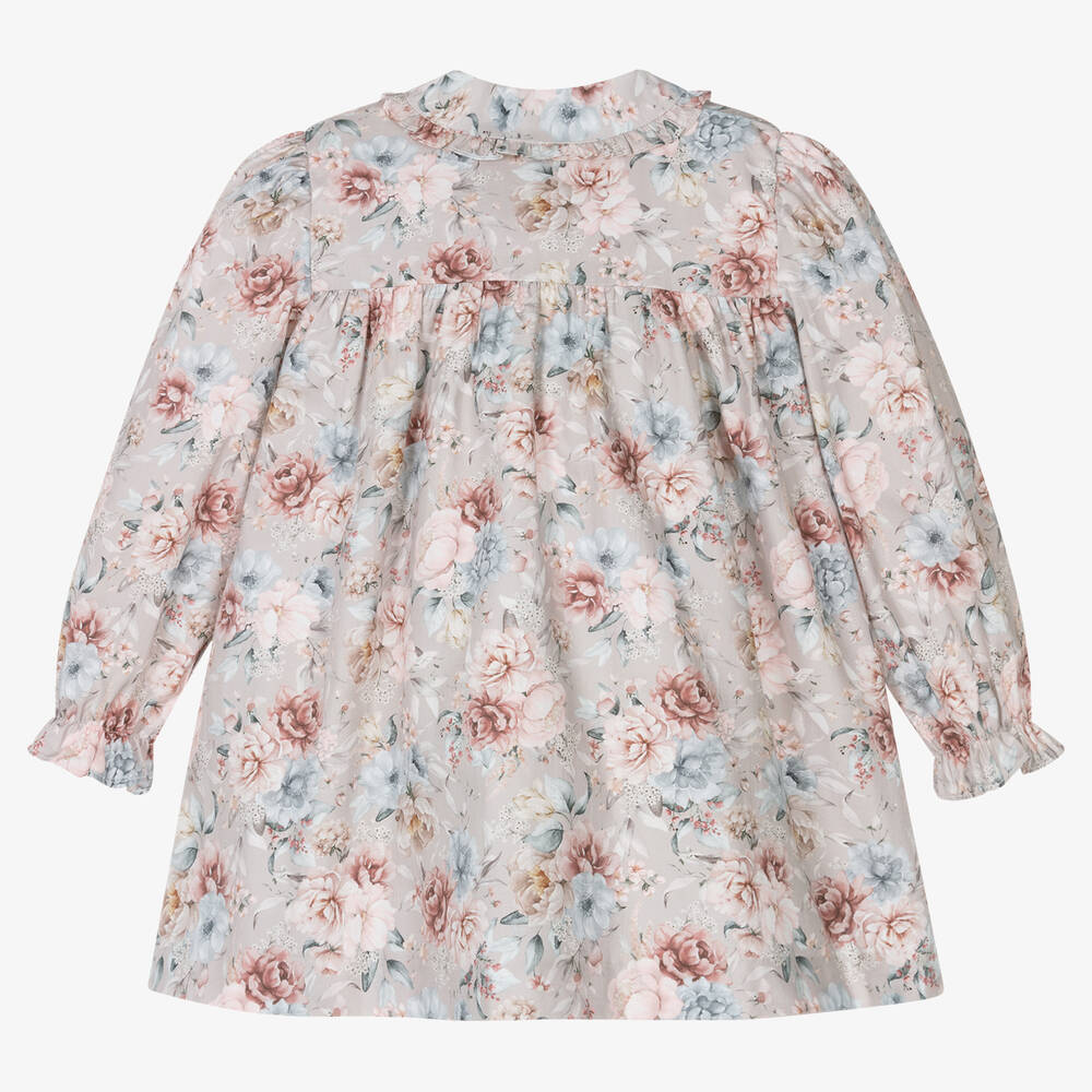 Paloma de la O-Girls Grey Cotton Floral Dress | Childrensalon Outlet
