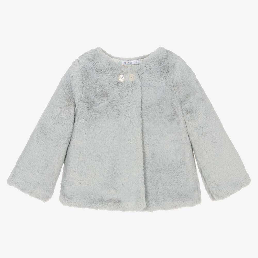 Paloma de la O - Girls Grey Faux Fur Jacket | Childrensalon