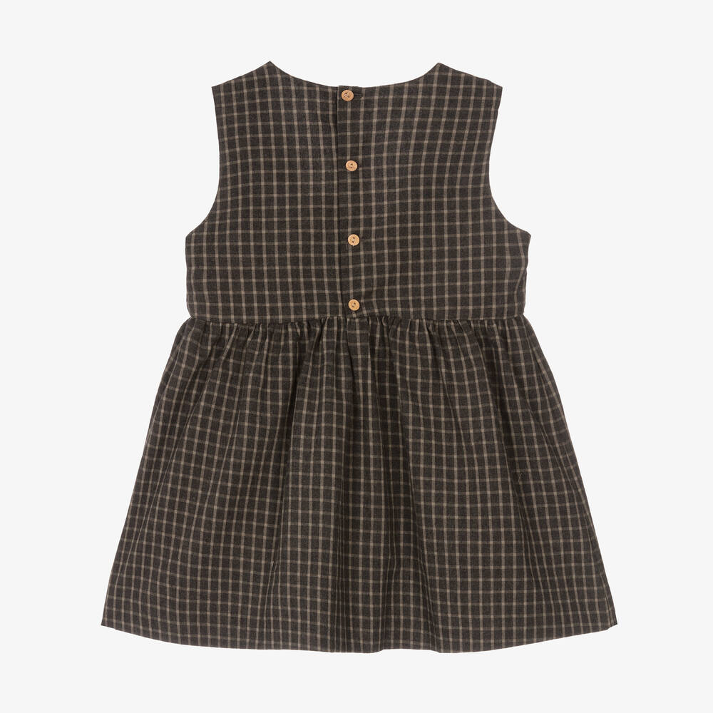 Paloma de la O-فستان بينافور قطن كاروهات لون رمادي وأحمر | Childrensalon Outlet