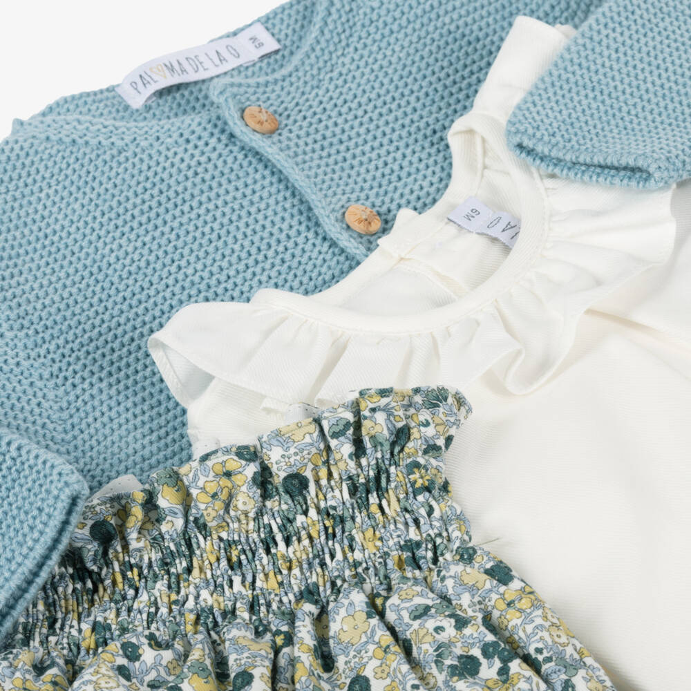 Paloma de la O-Girls Ivory and Blue Shorts Set | Childrensalon Outlet