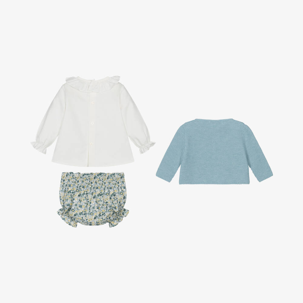 Paloma de la O-Girls Ivory and Blue Shorts Set | Childrensalon Outlet