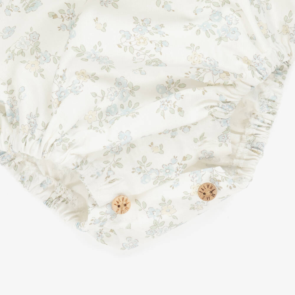 Paloma de la O-Girls Ivory & Blue Floral Romper | Childrensalon Outlet