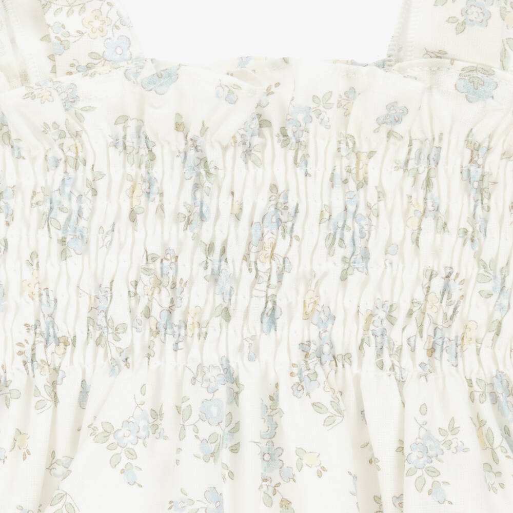 Paloma de la O-Girls Ivory & Blue Floral Romper | Childrensalon Outlet