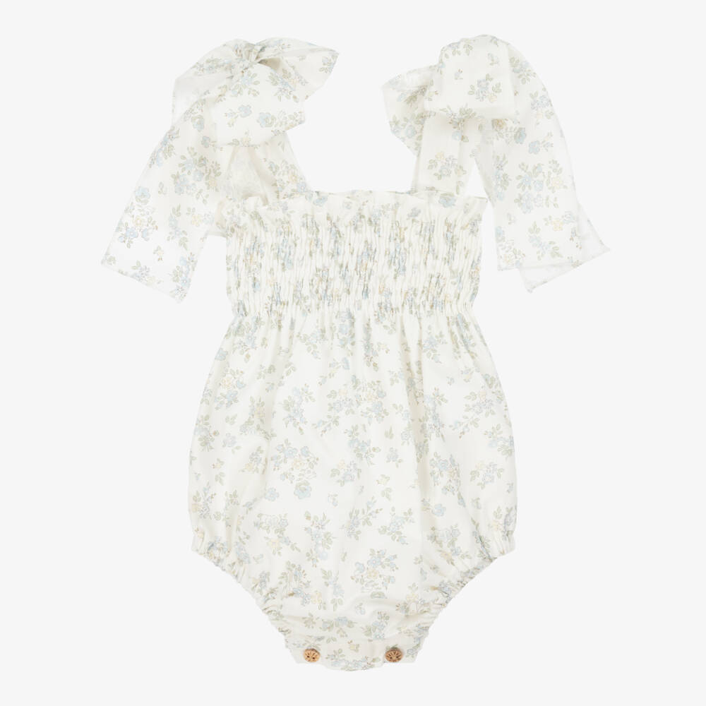 Paloma de la O-Girls Ivory & Blue Floral Romper | Childrensalon Outlet