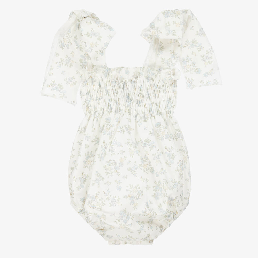 Paloma de la O-Girls Ivory & Blue Floral Romper | Childrensalon Outlet