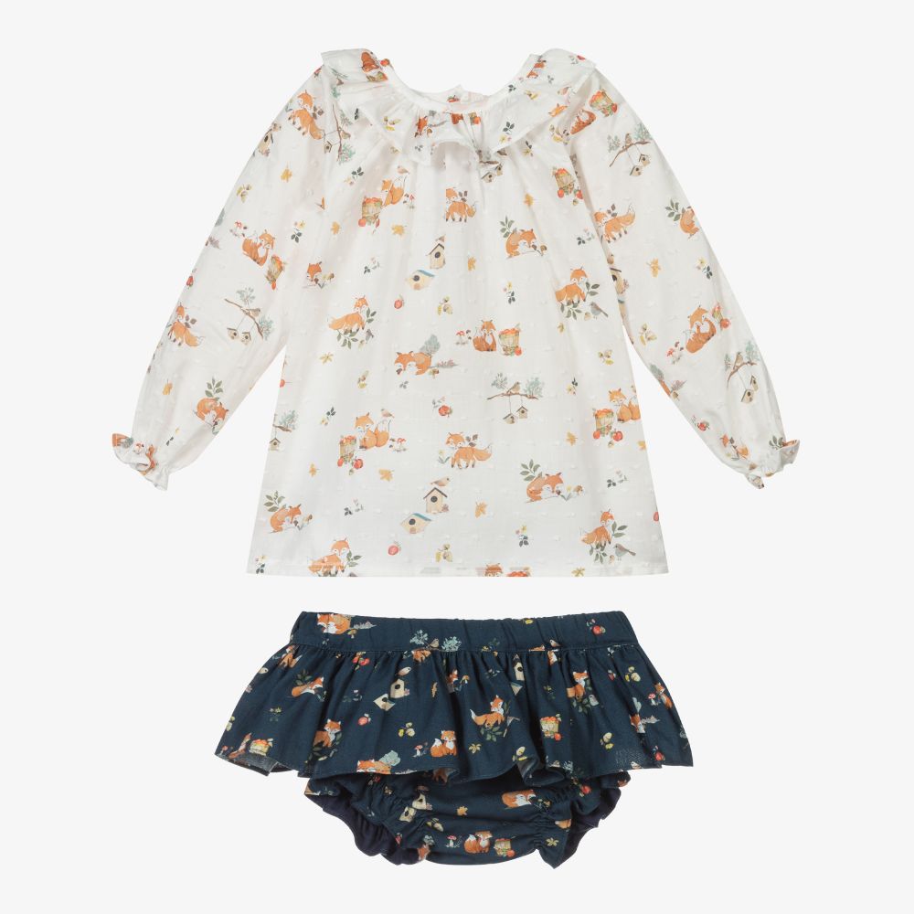 Paloma de la O- Girls Ivory & Blue Skort Set | Childrensalon Outlet