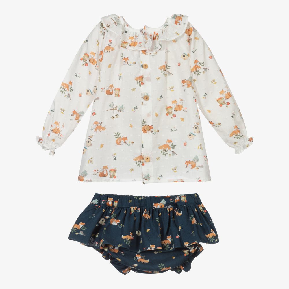 Paloma de la O- Girls Ivory & Blue Skort Set | Childrensalon Outlet