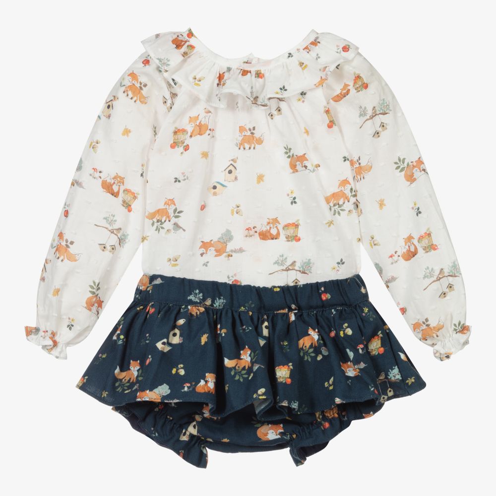 Paloma de la O -  Girls Ivory & Blue Skort Set | Childrensalon