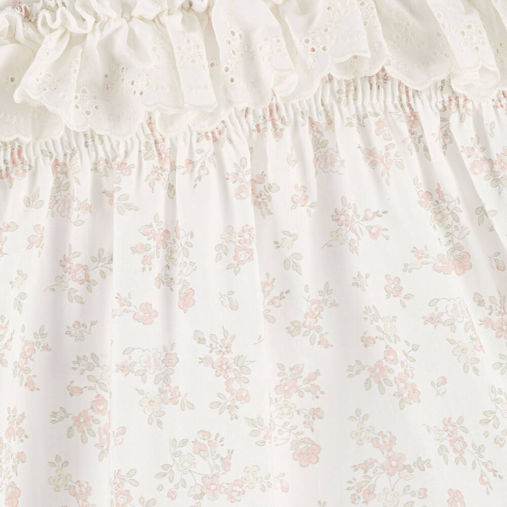 Paloma de la O-Girls Ivory Cotton Dress with Pink Floral Print | Childrensalon Outlet