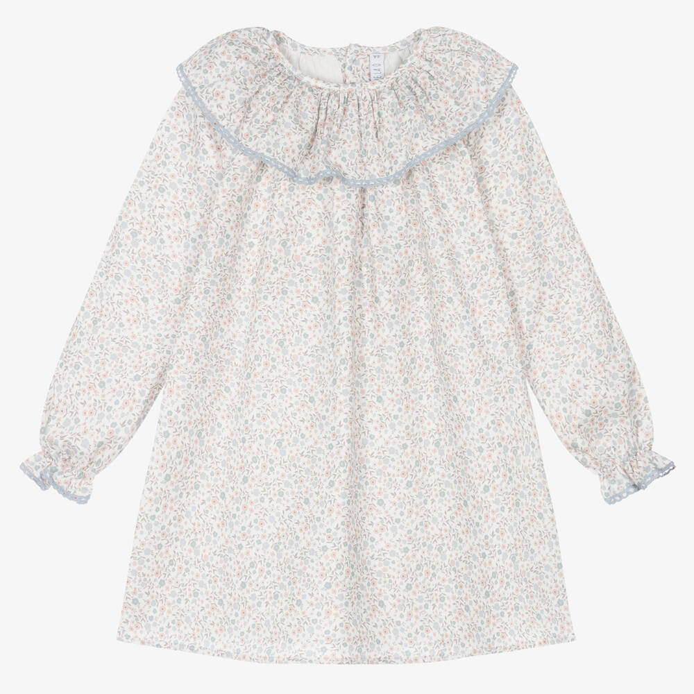 Paloma de la O - Girls Ivory Cotton Floral Dress | Childrensalon