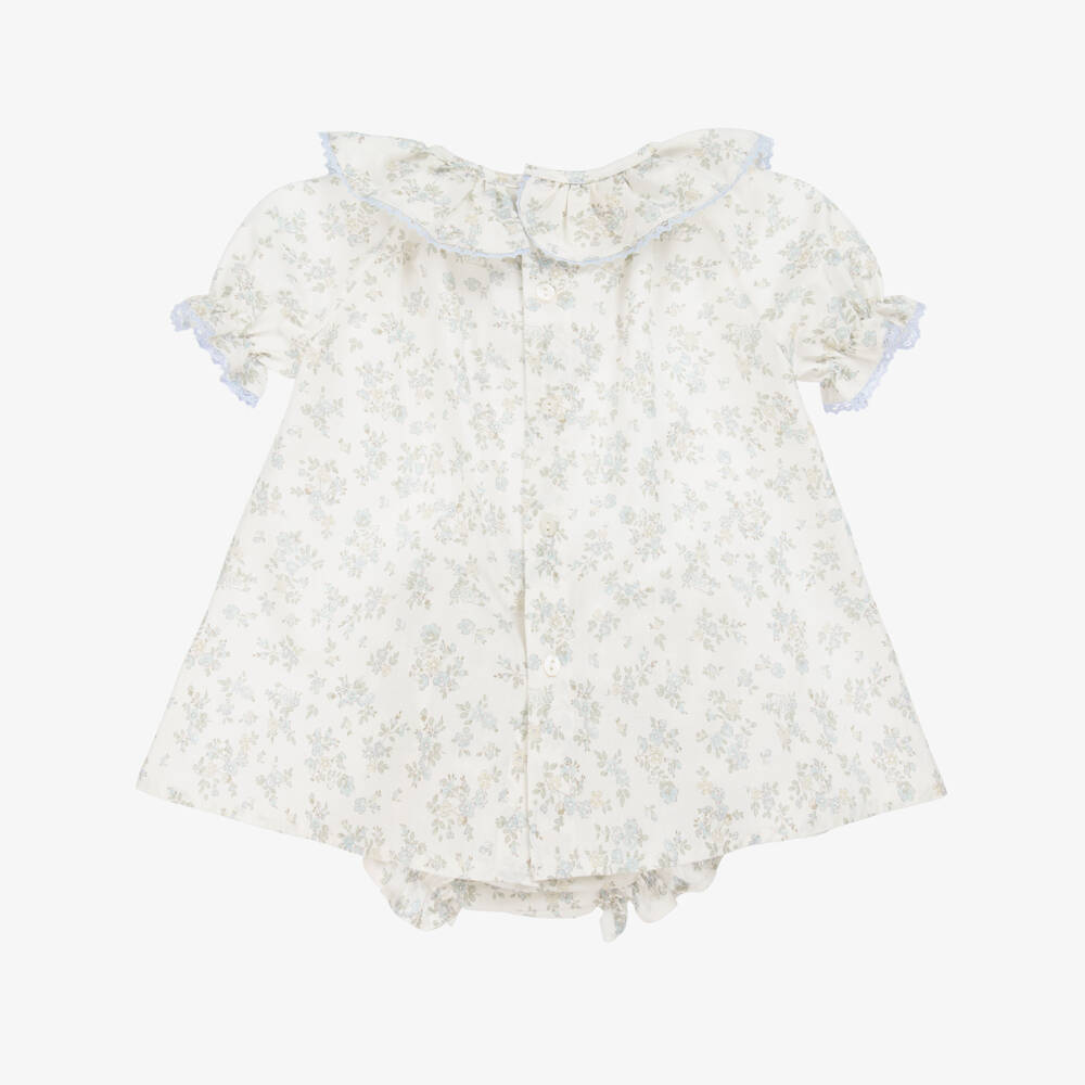 Paloma de la O-Girls Ivory Cotton Floral Frock | Childrensalon Outlet