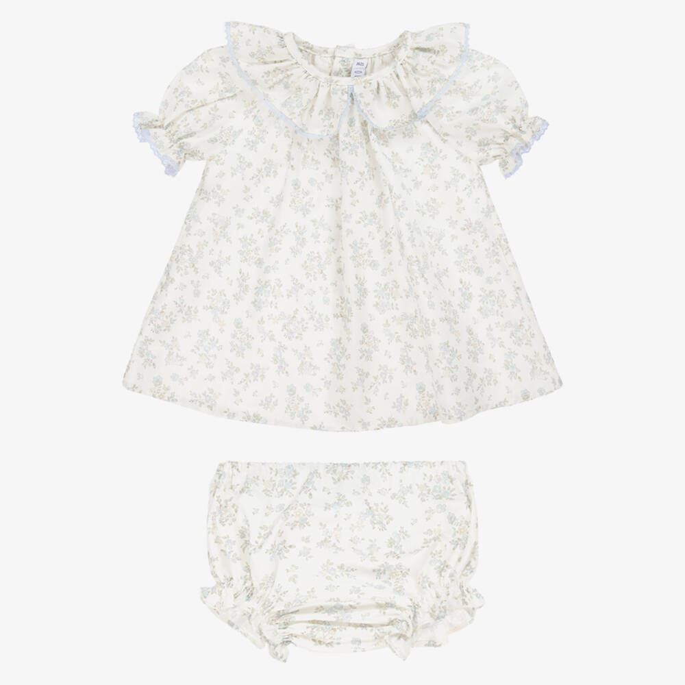 Paloma de la O-Girls Ivory Cotton Floral Frock | Childrensalon Outlet