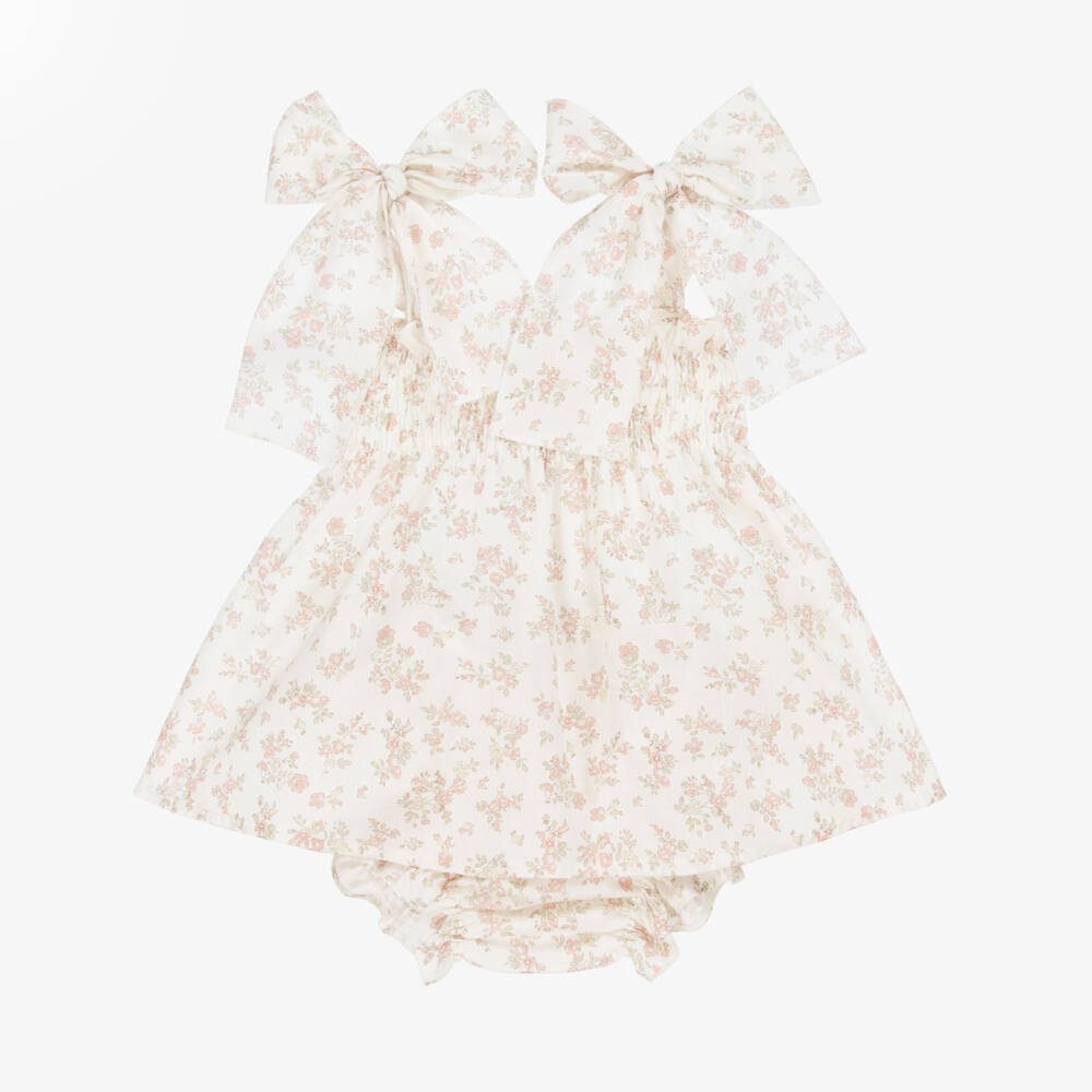 Paloma de la O-Girls Ivory Cotton Floral Frock | Childrensalon Outlet