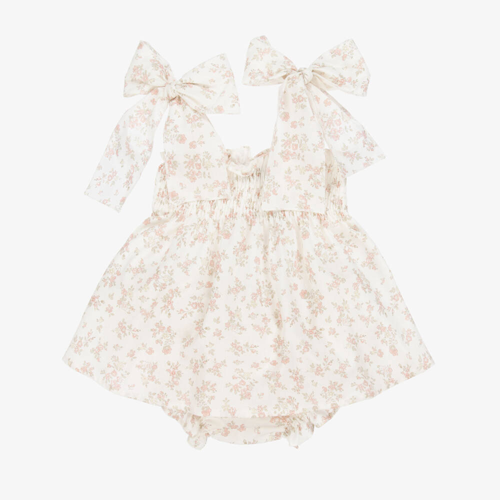 Paloma de la O-Girls Ivory Cotton Floral Frock | Childrensalon Outlet