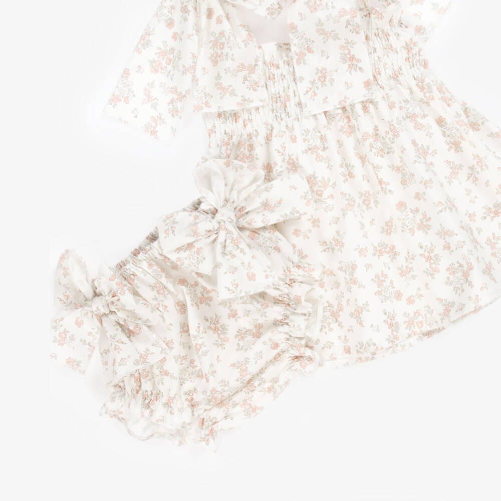 Paloma de la O-Girls Ivory Cotton Floral Frock | Childrensalon Outlet