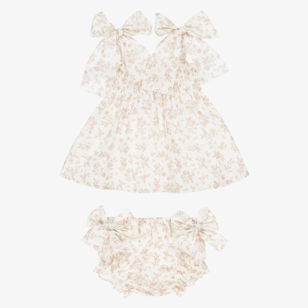 Paloma de la O-Girls Ivory Cotton Floral Frock | Childrensalon Outlet