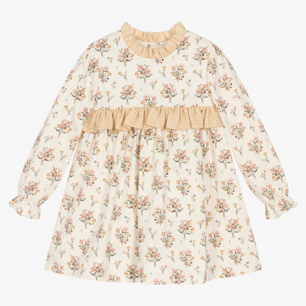 Paloma de la O - Кремовое хлопковое платье в цветочек | Childrensalon