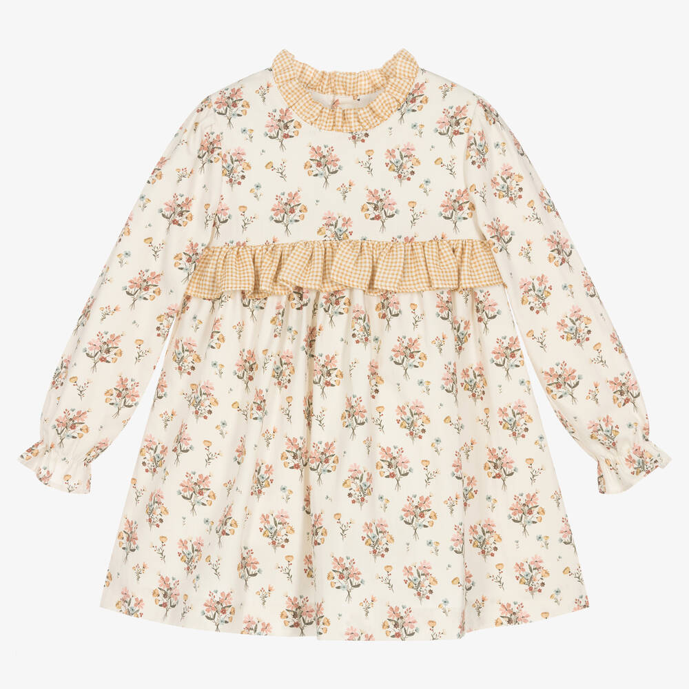 Paloma de la O - Girls Ivory Floral Cotton Dress | Childrensalon