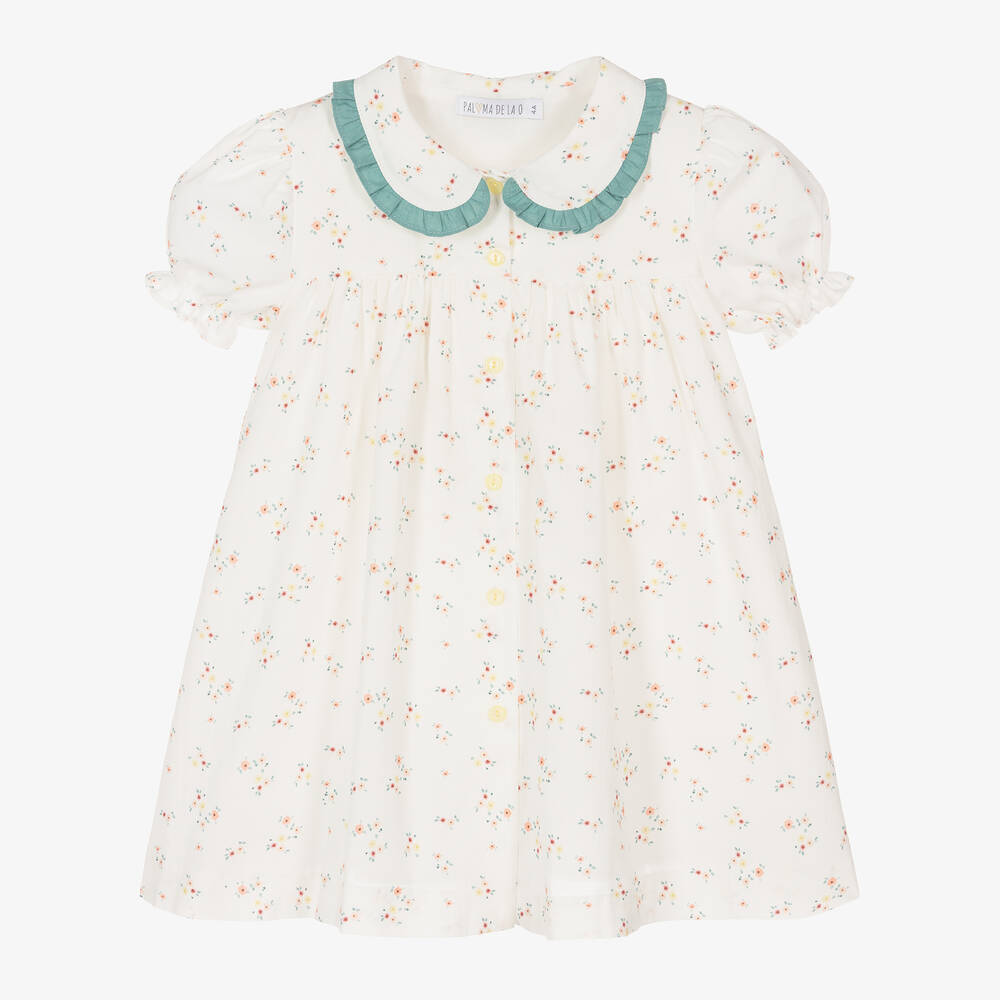 Paloma de la O-Girls Ivory Floral Cotton Dress | Childrensalon Outlet