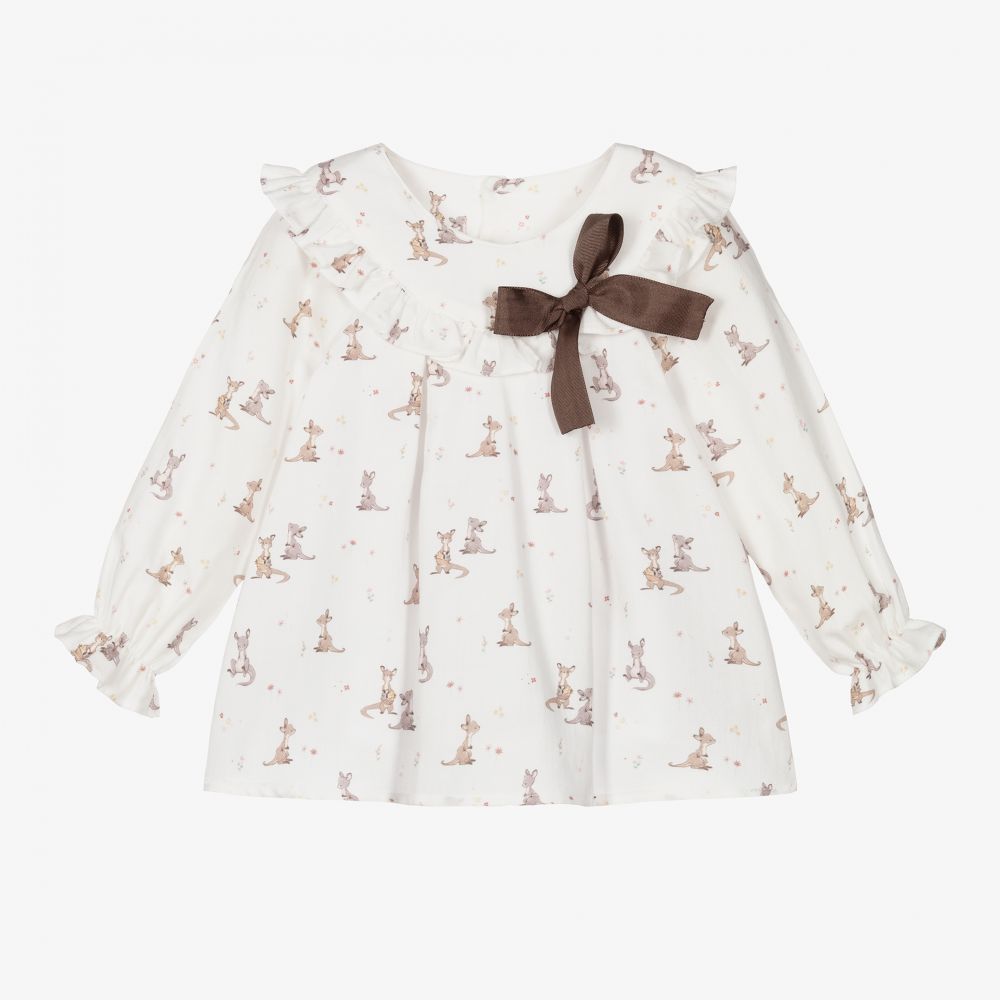 Paloma de la O - Girls Ivory Kangaroo Dress  | Childrensalon