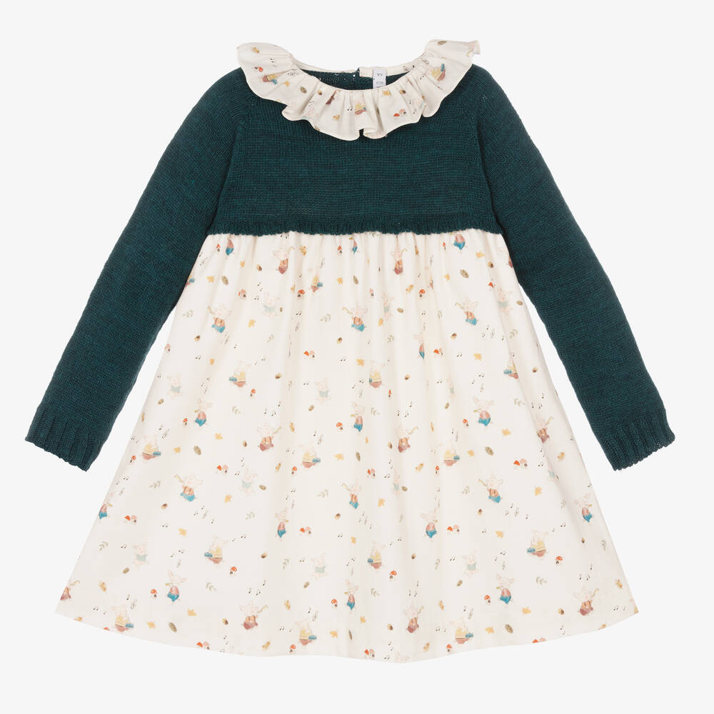 Paloma de la O - Elfenbeinfarbenes Kleid mit Schweinchen (M) | Childrensalon