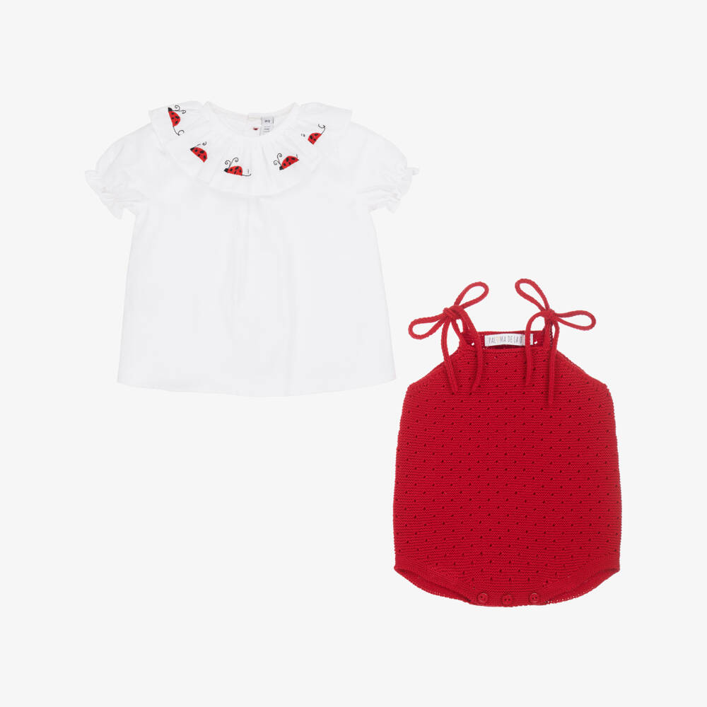 Paloma de la O-Girls Ladybird Romper Ensemble - Red Delight | Childrensalon Outlet