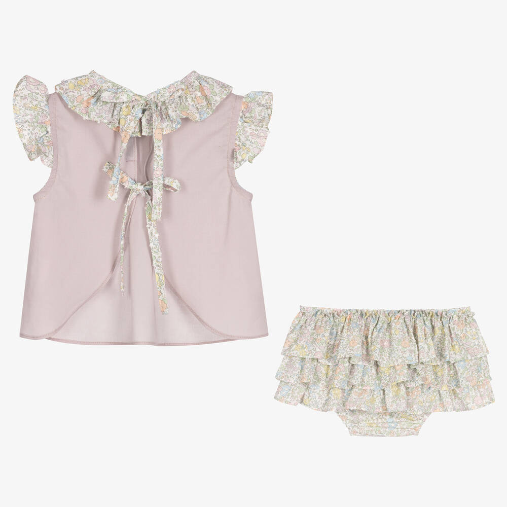 Paloma de la O-Girls Lilac & Green Floral Shorts Set | Childrensalon Outlet