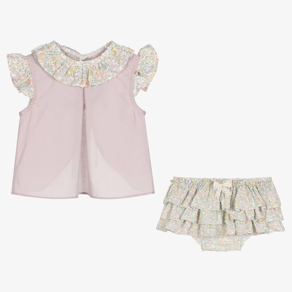 Paloma de la O-Girls Lilac & Green Floral Shorts Set | Childrensalon Outlet
