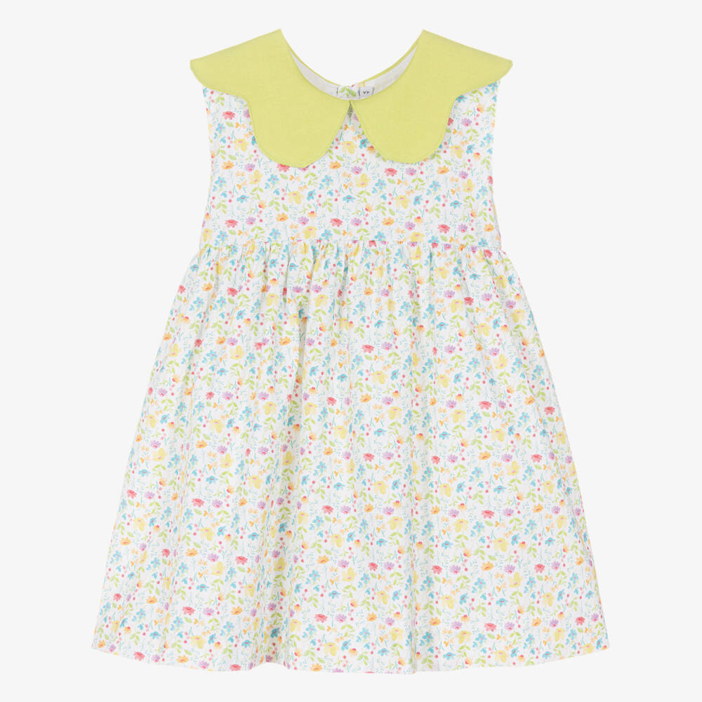 Paloma de la O-Girls Lime Green Floral Cotton Dress | Childrensalon Outlet