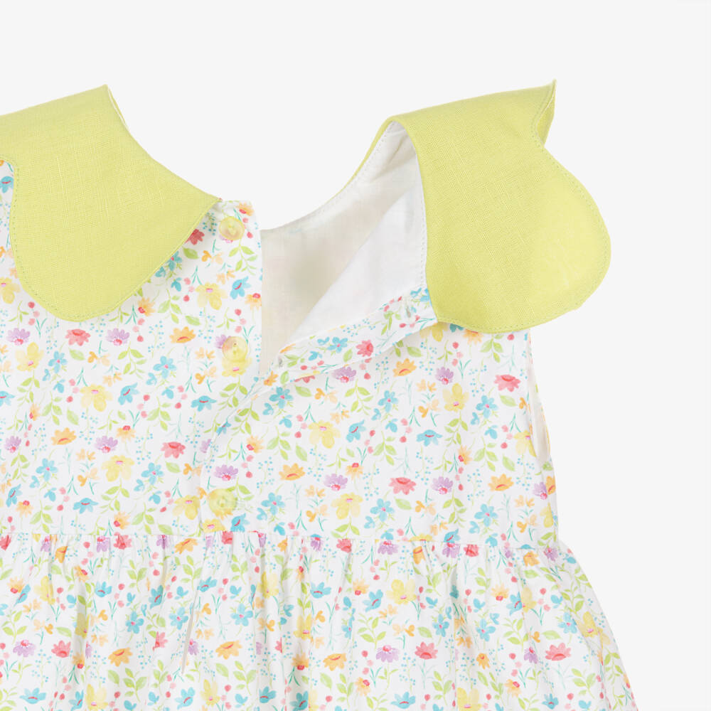 Paloma de la O-Girls Lime Green Floral Cotton Dress | Childrensalon Outlet