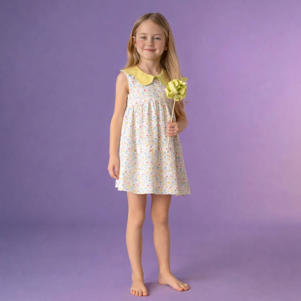 Paloma de la O-Girls Lime Green Floral Cotton Dress | Childrensalon Outlet