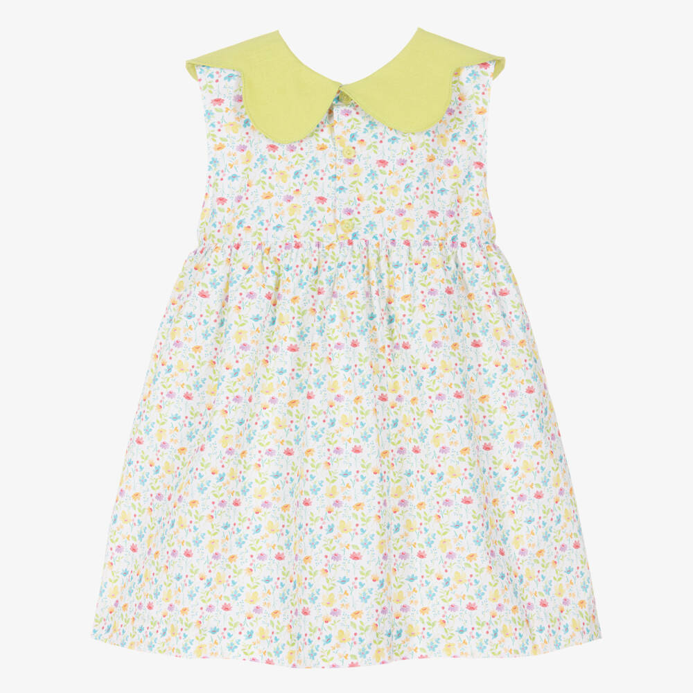 Paloma de la O-Girls Lime Green Floral Cotton Dress | Childrensalon Outlet