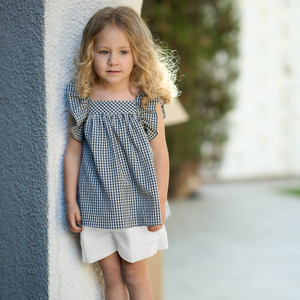 Paloma de la O-Girls Navy Blue & White Shorts Set | Childrensalon Outlet