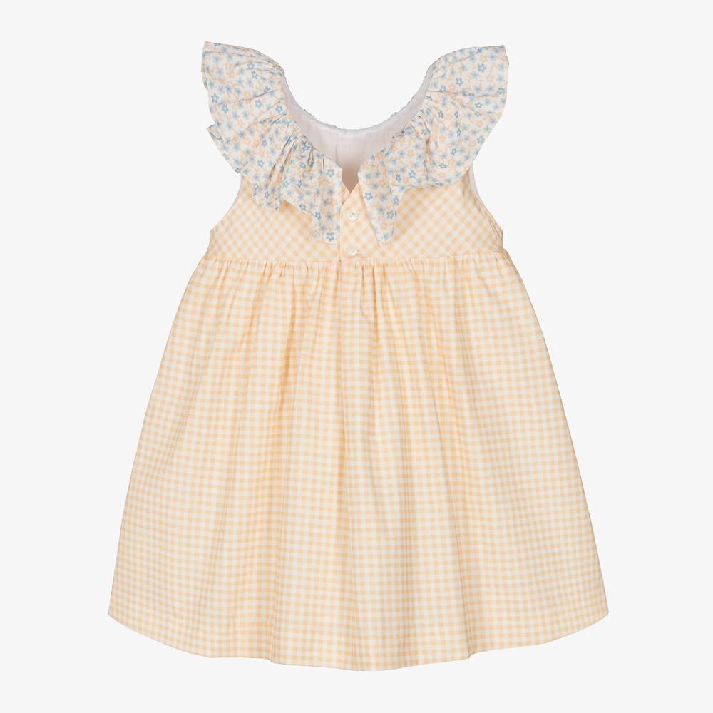 Paloma de la O-Girls Orange Gingham Cotton Dress | Childrensalon Outlet