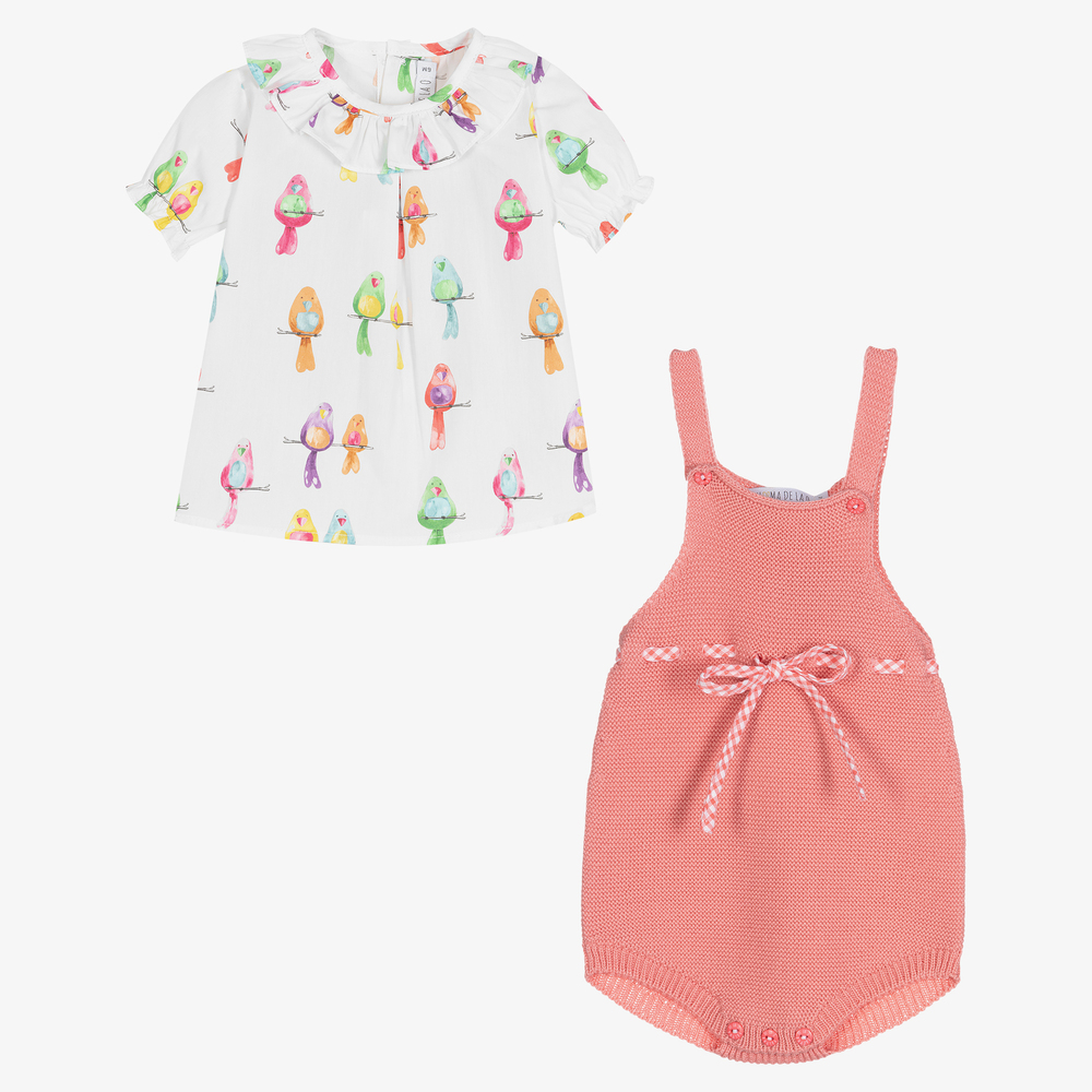 Paloma de la O-Girls Pink Cotton Dungaree Set | Childrensalon Outlet