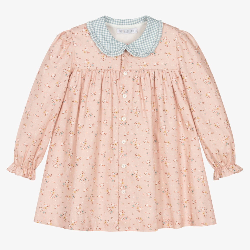 Paloma de la O - Girls Pink Cotton Floral Dress | Childrensalon