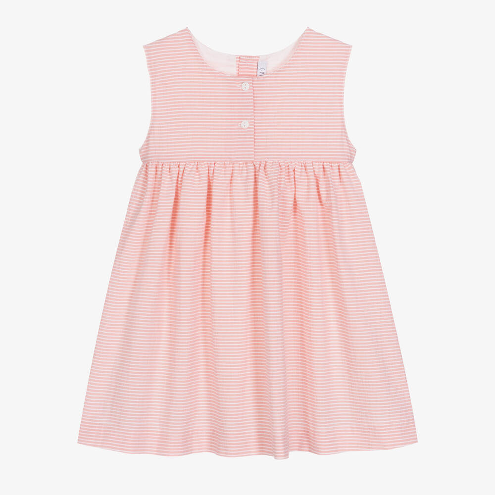 Paloma de la O - Girls Pink Cotton Striped Dress | Childrensalon