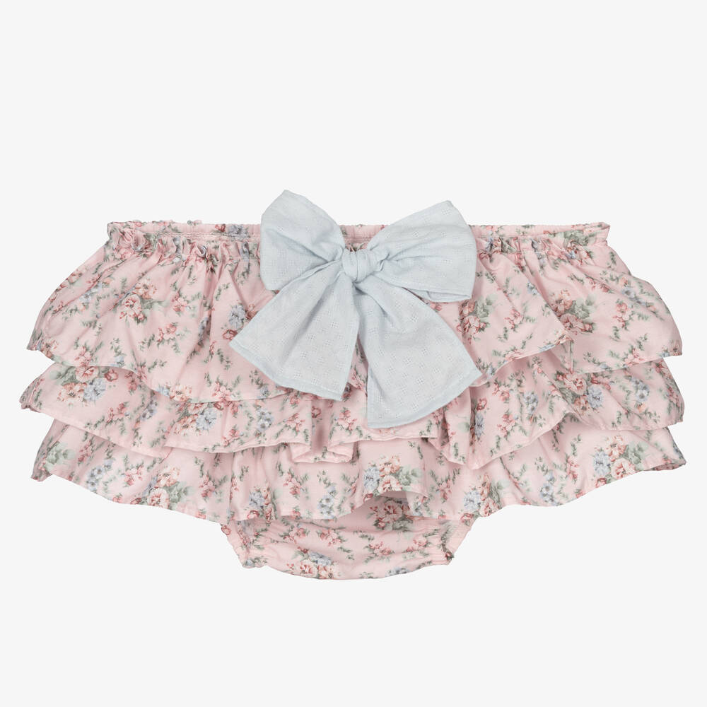 Paloma de la O - Girls Pink Floral Cotton Bloomer Shorts | Childrensalon