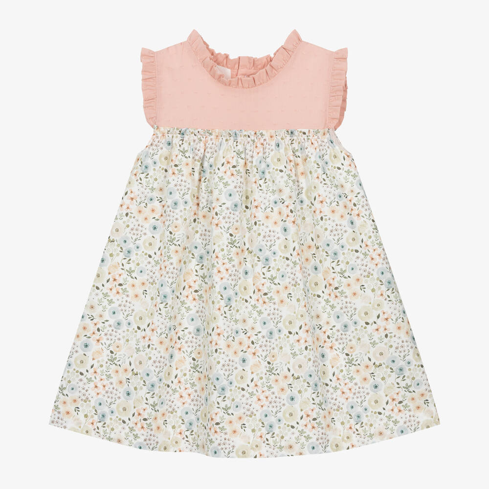 Paloma de la O-Girls Pink Floral Cotton Dress | Childrensalon Outlet