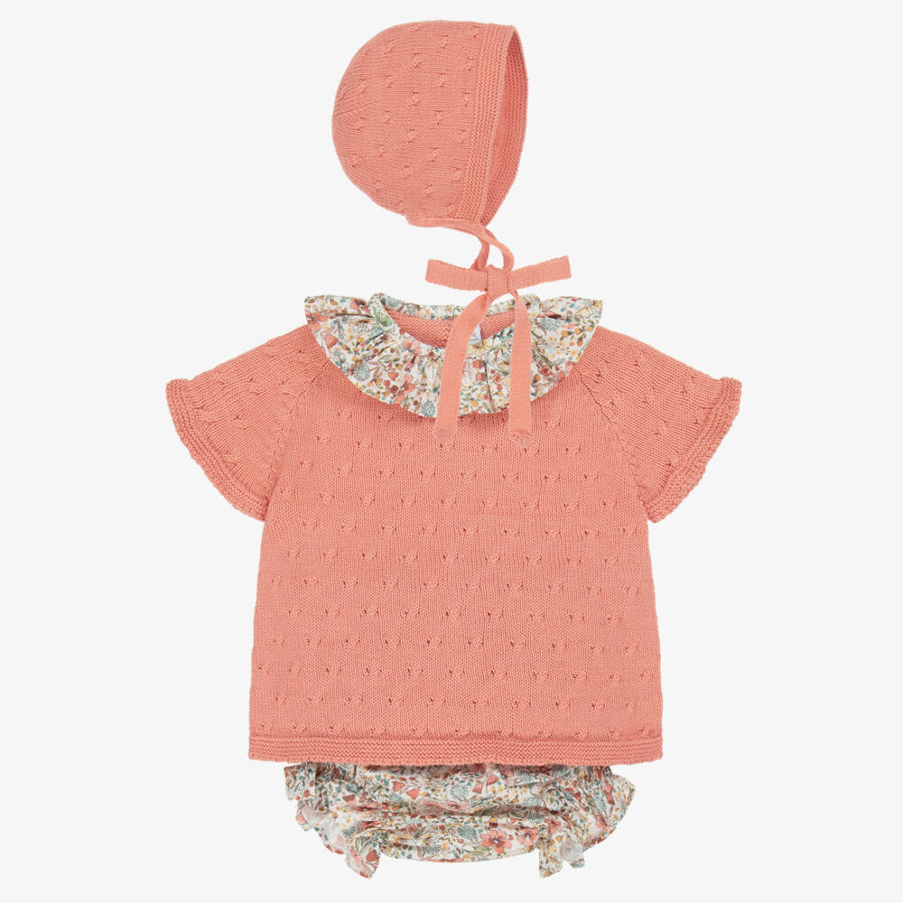 Paloma de la O-Розовый вязаный комплект с цветочным узором для девочек | Childrensalon Outlet