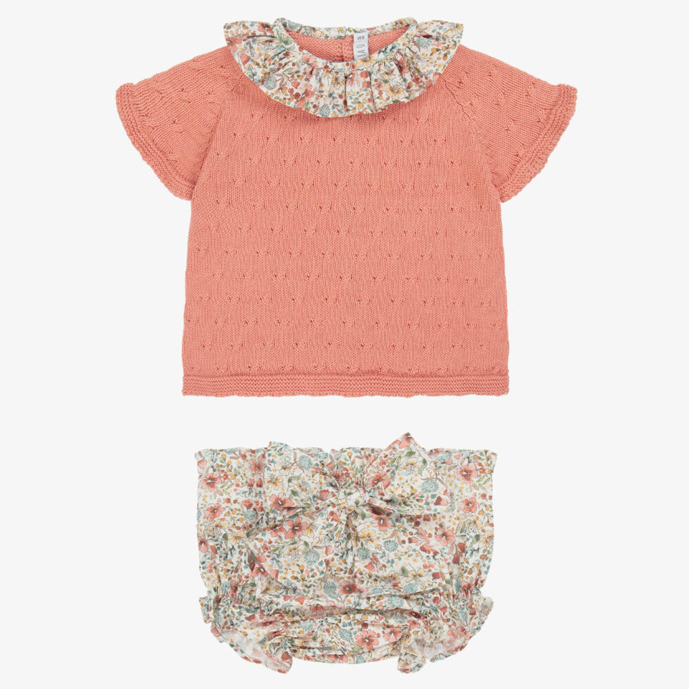Paloma de la O-Girls Pink Floral Knit Ensemble | Childrensalon Outlet