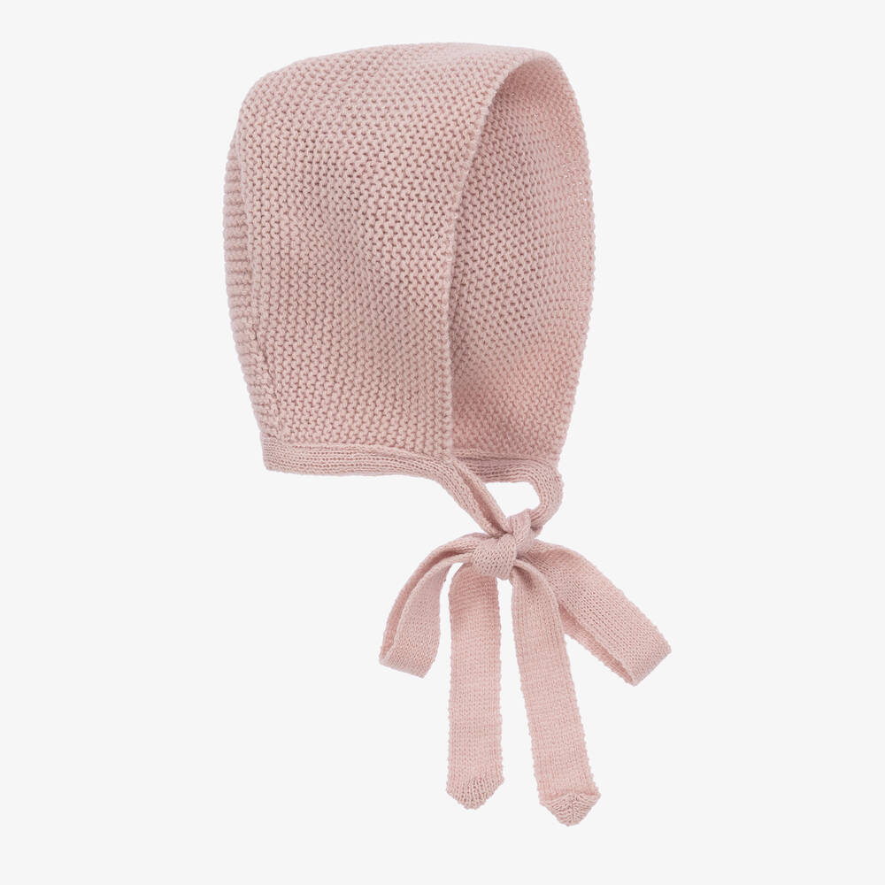 Paloma de la O - Girls Pink Knitted Bonnet | Childrensalon