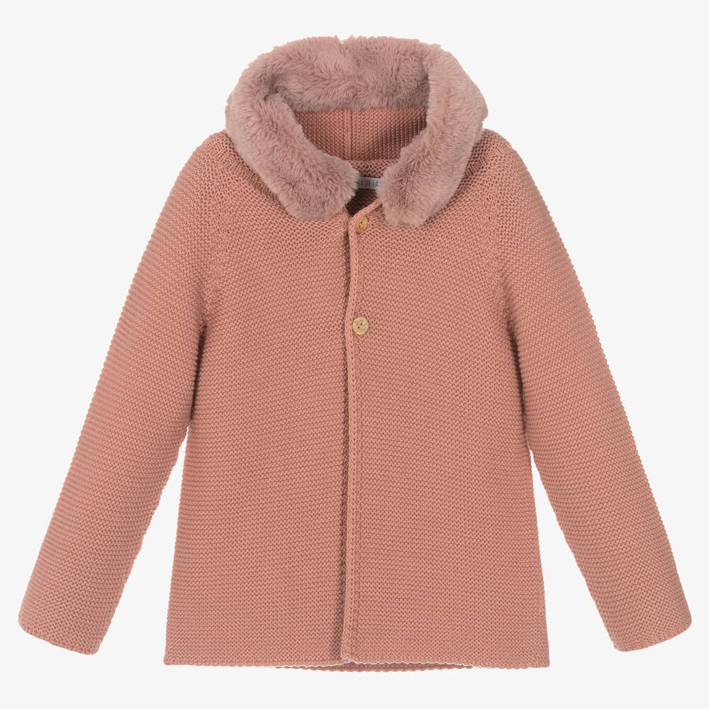 Paloma de la O - Girls Pink Knitted Jacket | Childrensalon