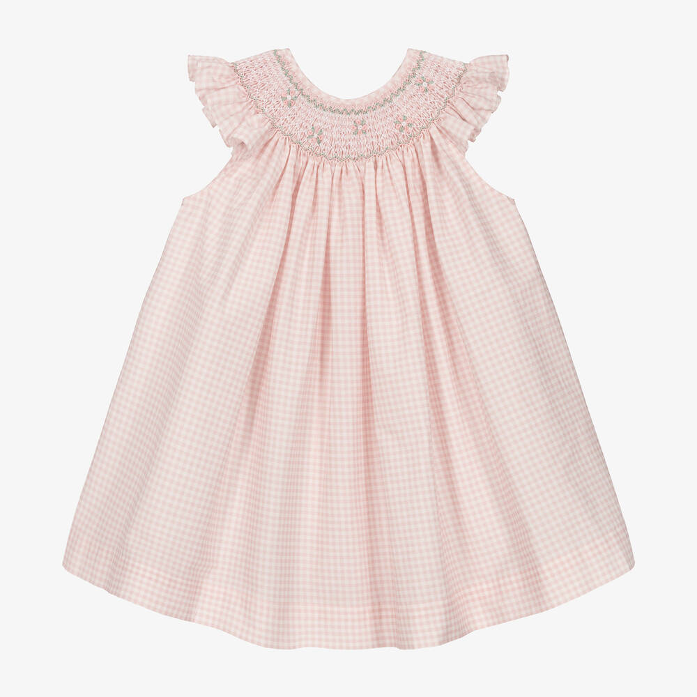 Paloma de la O - Girls Pink Smocked Cotton Dress  | Childrensalon