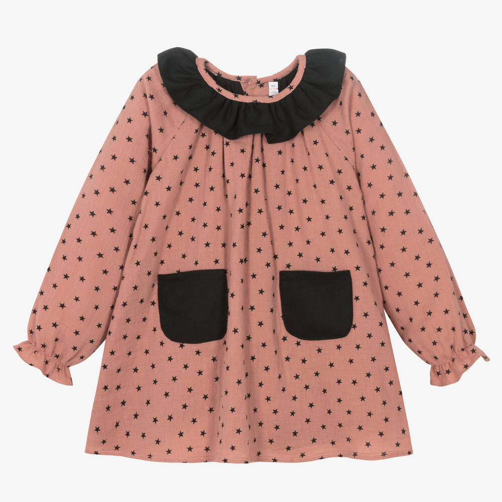 Paloma de la O - Girls Pink Stars Cotton Dress | Childrensalon