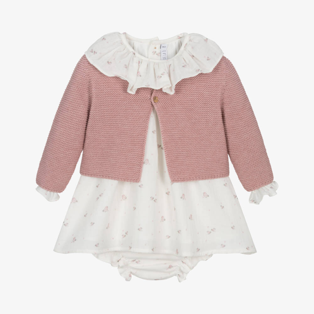 Paloma de la O-Girls Pink & White Bird Dress Set | Childrensalon Outlet