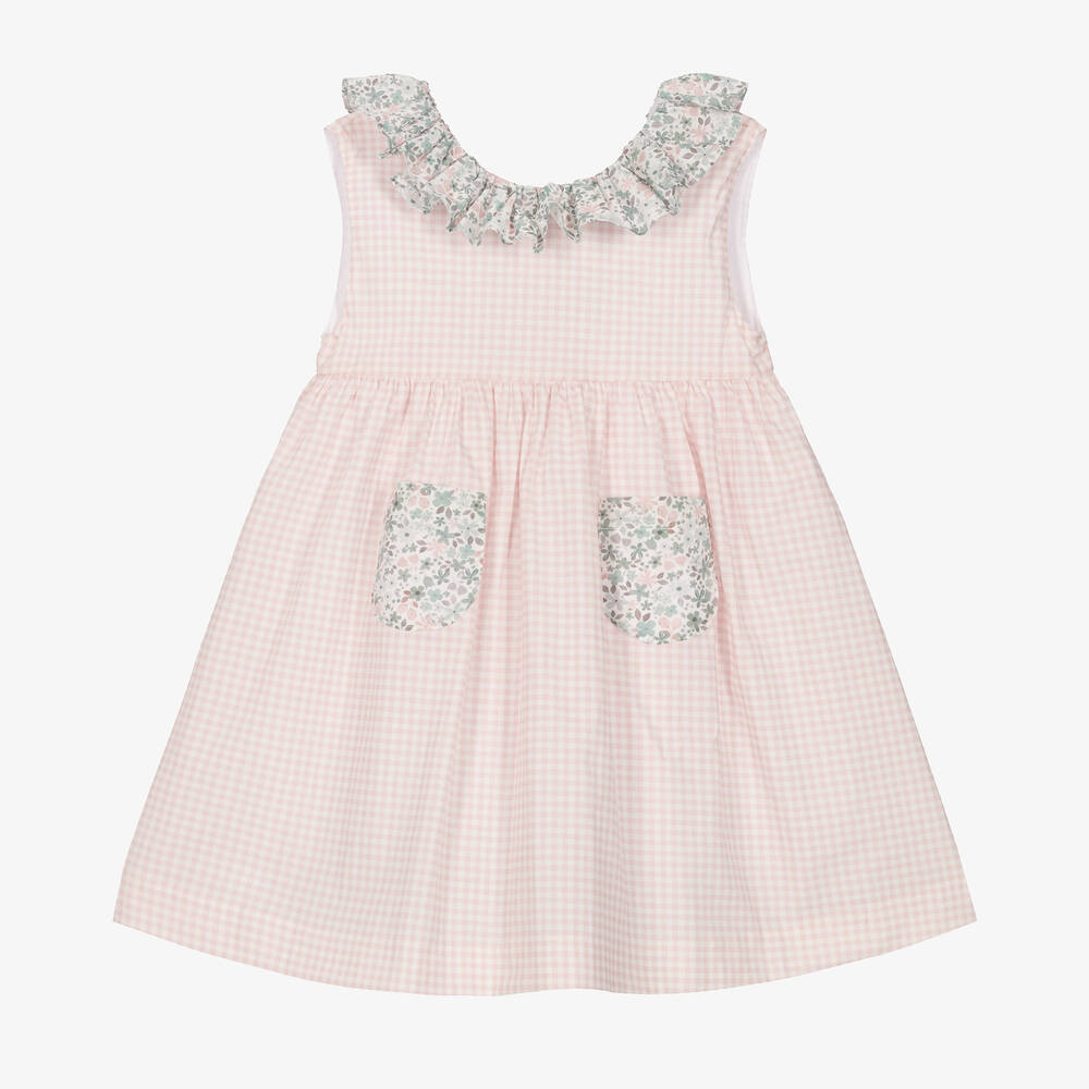 Paloma de la O - Girls Pink & White Cotton Dress  | Childrensalon