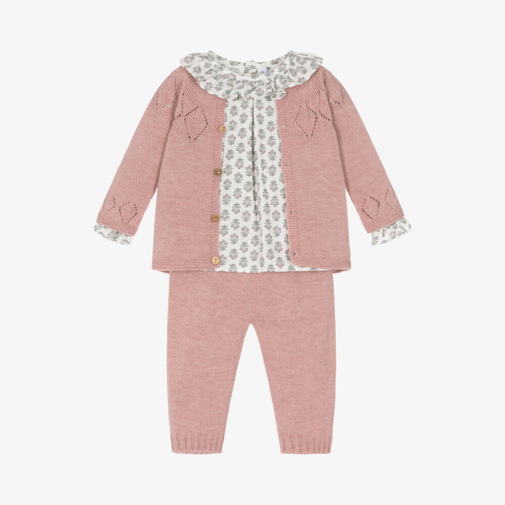 Paloma de la O-Girls Pink Wool Blend Trouser Set | Childrensalon Outlet