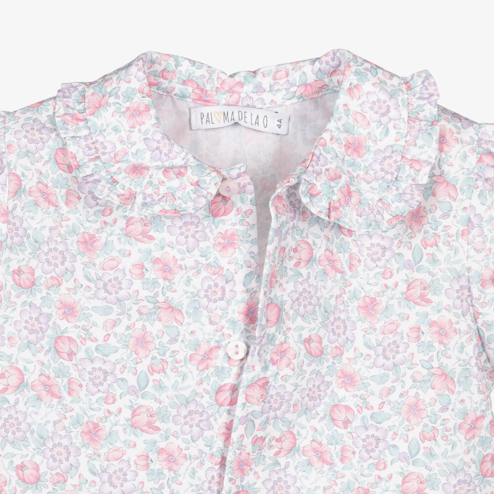 Paloma de la O-Girls Purple & Green Floral Print Cotton Shorts Set | Childrensalon Outlet