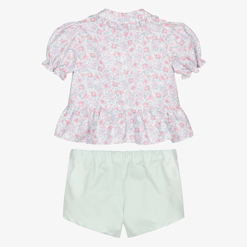 Paloma de la O-Girls Purple & Green Floral Print Cotton Shorts Set | Childrensalon Outlet